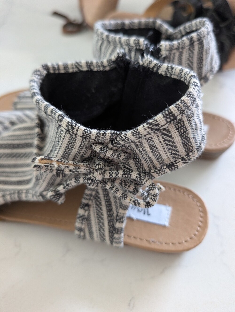 Women’s Striped Open-Toe Sandals — Black & White - Picture 3 of 5